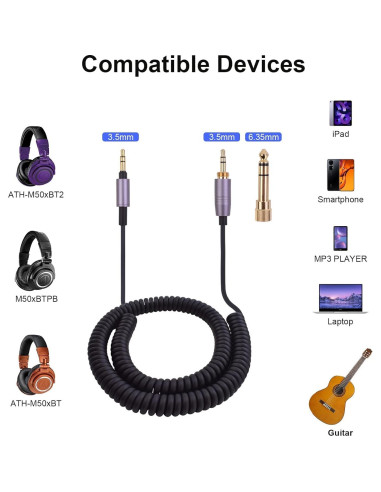 Cable de audio en espiral Hizsoaor 4.27m para Audio Technica