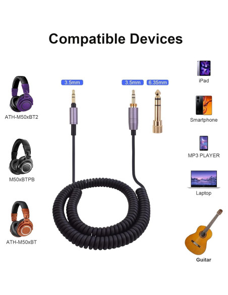 Cable de audio en espiral Hizsoaor 4.27m para Audio Technica