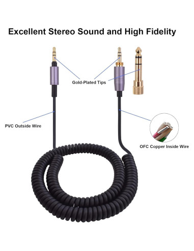 Cable de audio en espiral Hizsoaor 4.27m para Audio Technica