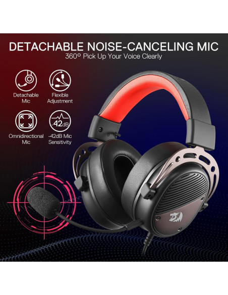 Auriculares Gaming Redragon H730 USB 53mm Sonido 360 Negro