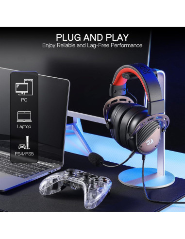 Auriculares Gaming Redragon H730 USB 53mm Sonido 360 Negro