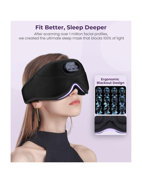MUSICOZY Máscara de Sueño Bluetooth 3D con Auriculares Inalámbricos