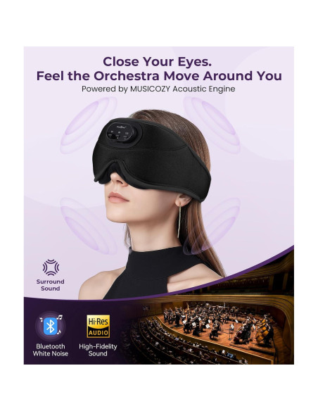 MUSICOZY Máscara de Sueño Bluetooth 3D con Auriculares Inalámbricos