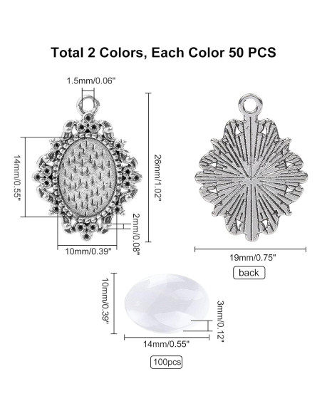 Kit de 100 Bandejas de Colgante Bezel PH PandaHall - Dorado y Plateado