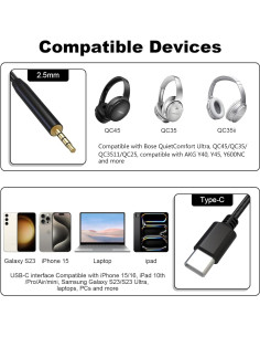 Cable de audio USB-C a 2.5mm Puiixur para Bose y AKG 2