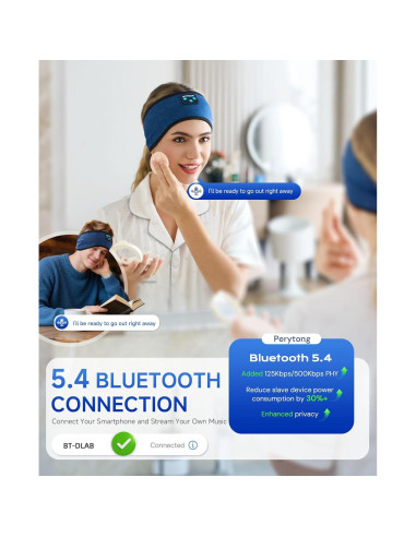 Auriculares para Dormir Perytong Bluetooth 5.4 Banda Azul Marino