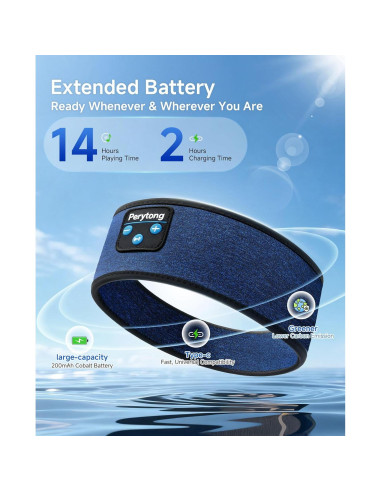 Auriculares para Dormir Perytong Bluetooth 5.4 Banda Azul Marino