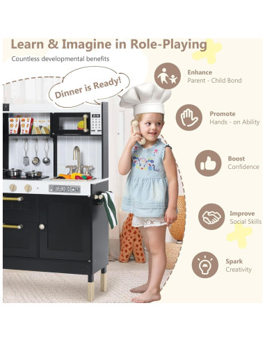 Cocina de Madera Kinder King para Niños 96.5x88.9cm Negra