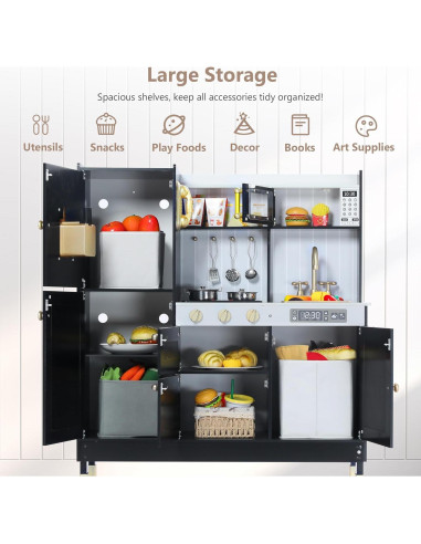 Cocina de Madera Kinder King para Niños 96.5x88.9cm Negra