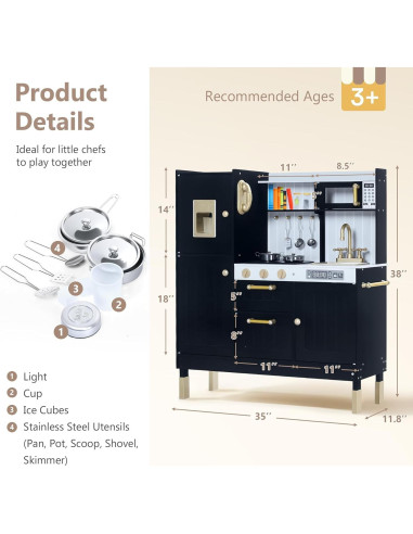 Cocina de Madera Kinder King para Niños 96.5x88.9cm Negra