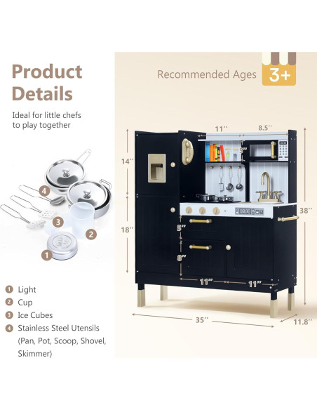 Cocina de Madera Kinder King para Niños 96.5x88.9cm Negra