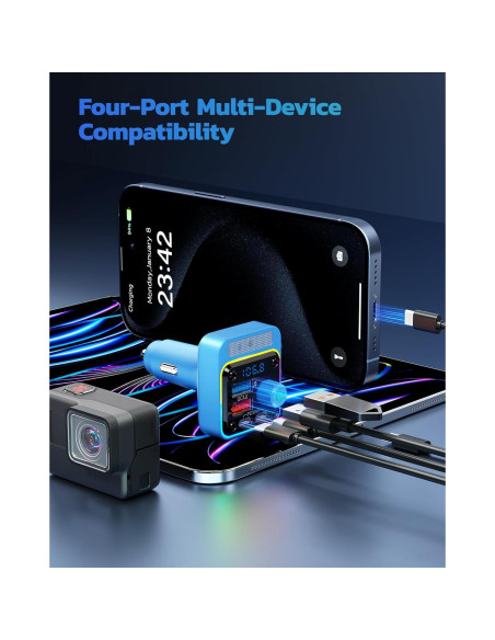 Transmisor FM Bluetooth Nulaxy BC91 54W Cargador 4 Puertos