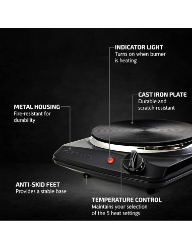 Cocina Eléctrica OVENTE BGS101B 1000W Hierro Fundido 22.86cm