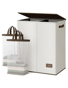 Cesta de Ropa Doble SOLEDI 145L con Tapa y Bolsas Extraíbles