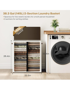 Cesta de Ropa Doble SOLEDI 145L con Tapa y Bolsas Extraíbles 2