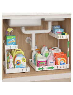 Organizador Bajo Fregadero REALINN 2 Niveles Ajustable Blanco