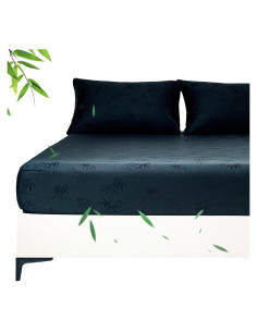 Sábana Ajustable Doble YIYEA 100% Viscosa Bambú Negra 400TC
