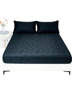 Sábana Ajustable Doble YIYEA 100% Viscosa Bambú Negra 400TC 2