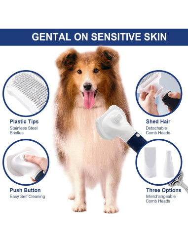 Secador de Pelo 3-en-1 POPET para Mascotas - Silencioso, 300W