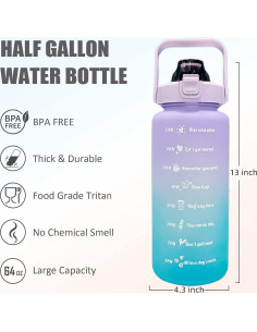 Botella de Agua Motivacional HANDA 2L con Pajilla y Asa 2