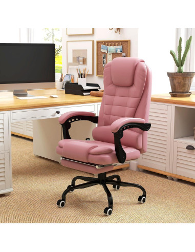 Silla de Oficina Vinsetto con Masaje y Reposapiés Rosa
