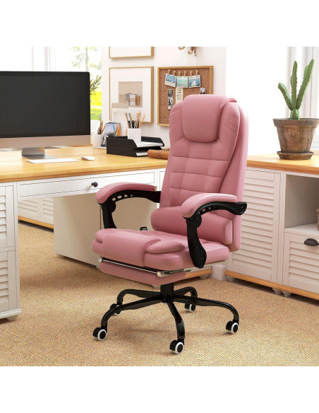 Silla de Oficina Vinsetto con Masaje y Reposapiés Rosa