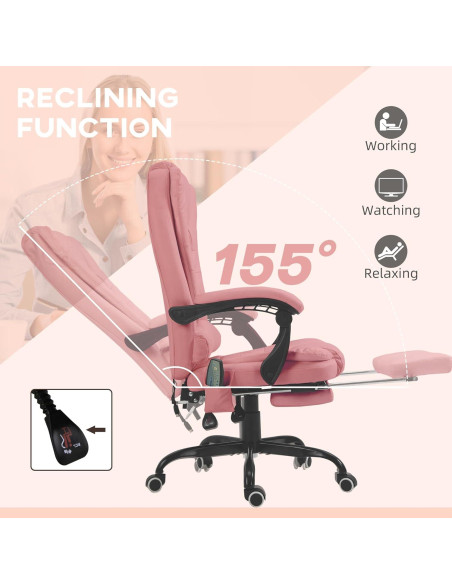Silla de Oficina Vinsetto con Masaje y Reposapiés Rosa