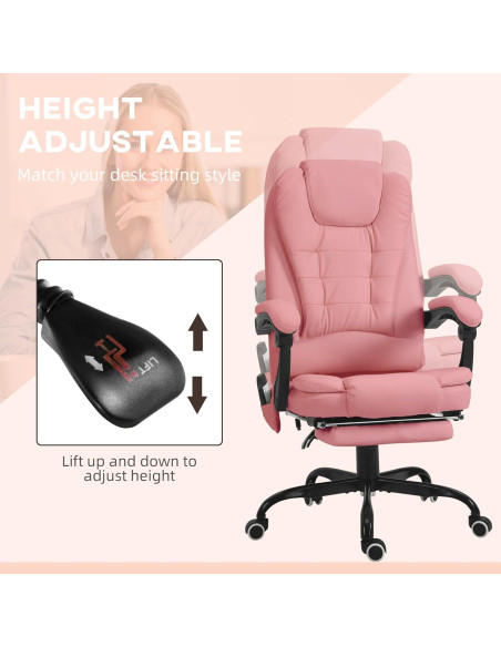 Silla de Oficina Vinsetto con Masaje y Reposapiés Rosa