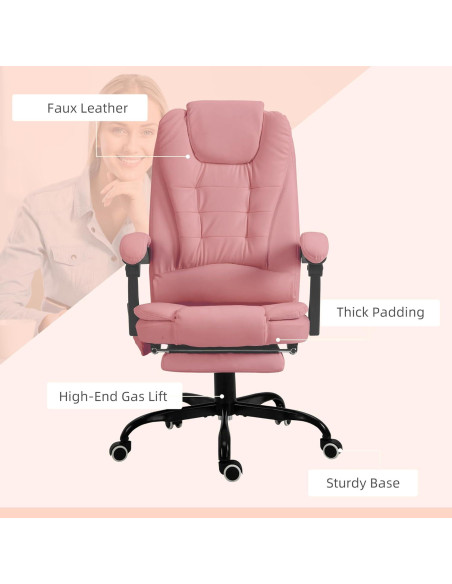 Silla de Oficina Vinsetto con Masaje y Reposapiés Rosa