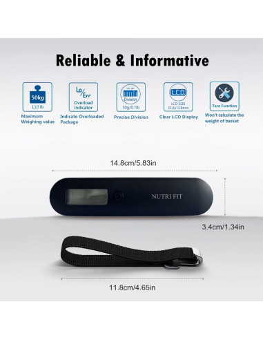 Balanza de Equipaje Digital NUTRI FIT 50kg Pantalla LCD