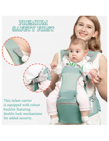 Portabebés ergonómico 6 en 1 Q2301 Verde para 0-36 meses