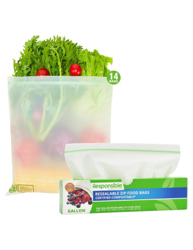 Bolsas de Zip Reutilizables Compostables 14 Unidades 3.78L