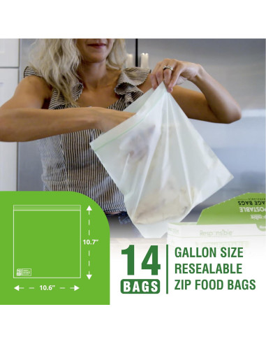 Bolsas de Zip Reutilizables Compostables 14 Unidades 3.78L