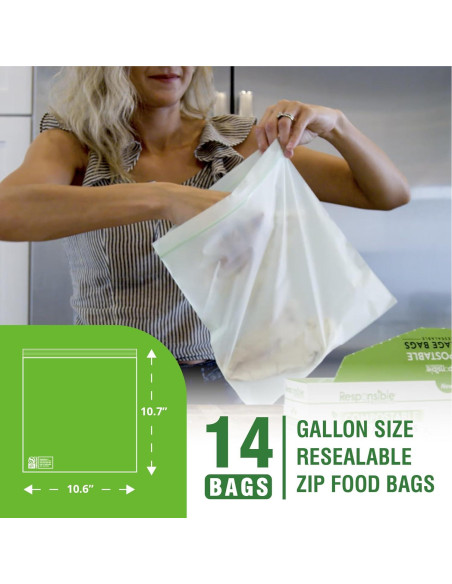 Bolsas de Zip Reutilizables Compostables 14 Unidades 3.78L