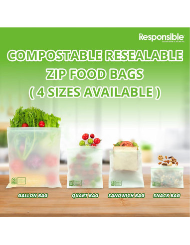 Bolsas de Zip Reutilizables Compostables 14 Unidades 3.78L