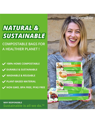 Bolsas de Zip Reutilizables Compostables 14 Unidades 3.78L