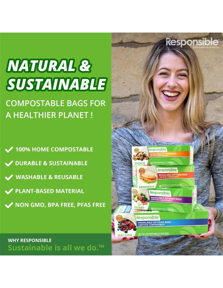 Bolsas de Zip Reutilizables Compostables 14 Unidades 3.78L
