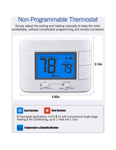 Termostato No Programable Aowel AW701 1H/1C con Pantalla LCD