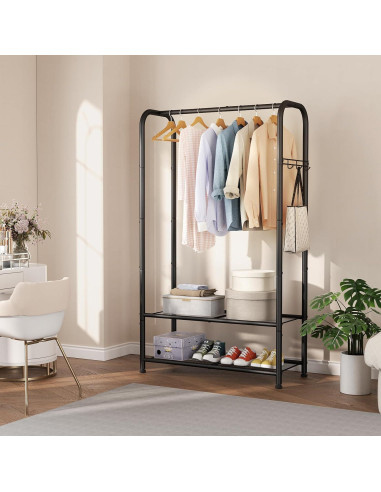 Perchero portátil SINGAYE 72 cm con estante doble y gancho