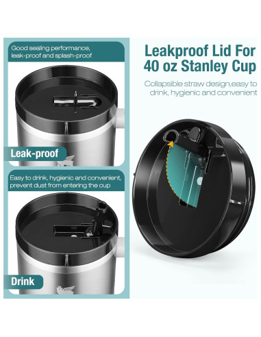 Tapa con Popote Flip PBFairyy para Vaso Stanley 40 oz - 2 Piezas