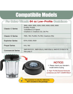 Tapa de Reemplazo para Licuadora Vitamix 64 oz WSEYU Negra 2