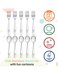 Juego de Cubiertos de Acero Inoxidable Plaskidy para Niños 10 Piezas 2