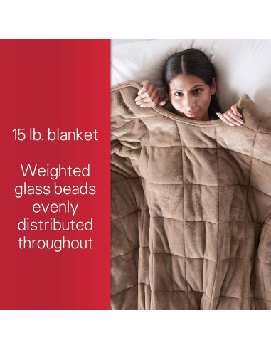 Manta con peso Sunbeam 6.8 kg, terciopelo y microfibra 137x185 cm