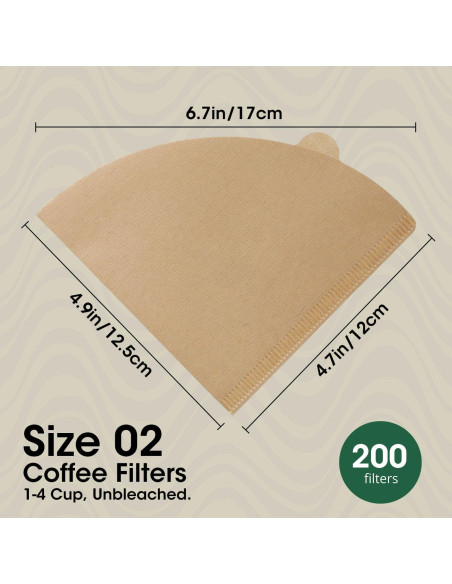 Filtros de café ONIOU V60 02, 200 unidades sin blanquear