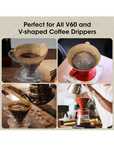 Filtros de café ONIOU V60 02, 200 unidades sin blanquear