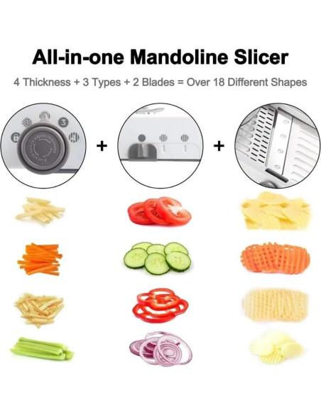 Cortador de Mandolina Ajustable KeKee 18 Tipos Acero Inoxidable