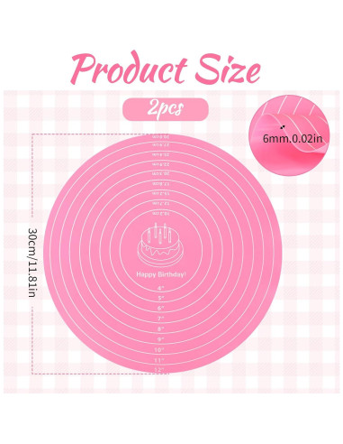 2 Tapetes de Silicona Rosa 30 cm para Hornear Pasteles SynHHergyx
