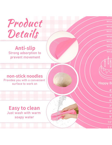 2 Tapetes de Silicona Rosa 30 cm para Hornear Pasteles SynHHergyx