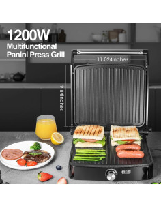 Prensa Panini Grill OSTBA 1200W 4 Rebanadas Acero Inoxidable 2