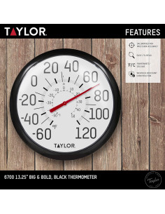 Termómetro de Pared Taylor Grande y Audaz 33.66 cm Negro 2